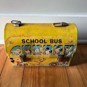 Vintage 1960's Aladdin Walt Disney School Bus Dome Metal Lunch Box, No Thermos